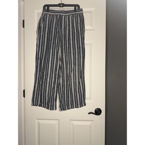 Old Navy High Rise Wide Leg Linen Blend Pull On Pants Medium Blue White Stripe